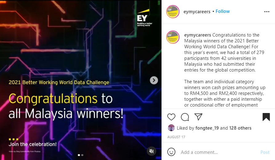 Malaysia Winner on EY instagram